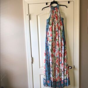 Floral Halter Pleated Maxi Dress